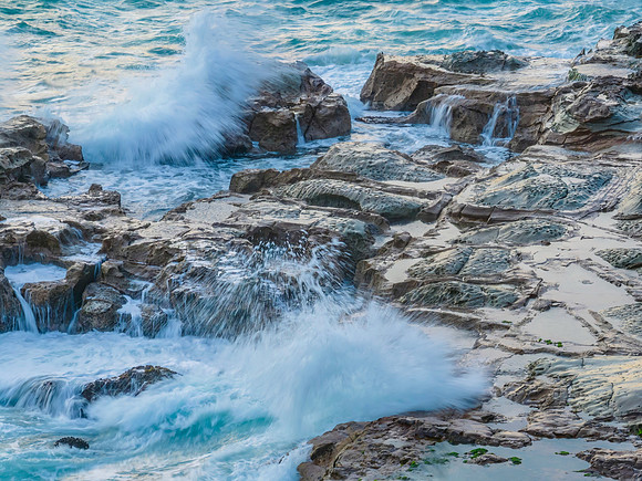 Top down rocky seascape in the sunrise light