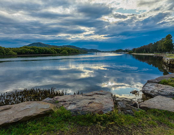 Early morning storm light and reflections at the waterfront