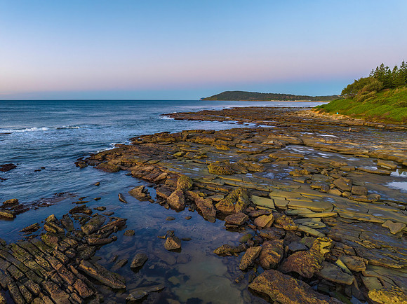 Aerial sunrise seascape with  clear skies