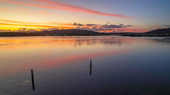 Sunrise over the bay with clouds