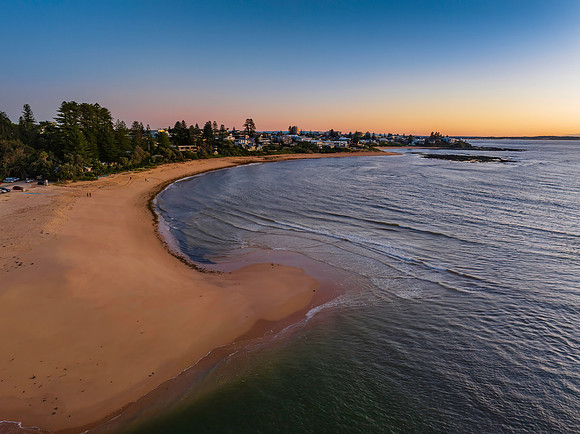 Aerial sunrise seascape with  clear skies