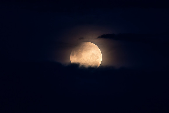 Partial Lunar Eclipse - Blood Moon, Full Moon and clouds
