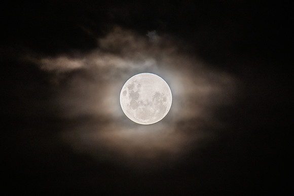 Partial Lunar Eclipse - Blood Moon, Full Moon and clouds
