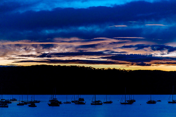 Sunset over the Pittwater with Boats