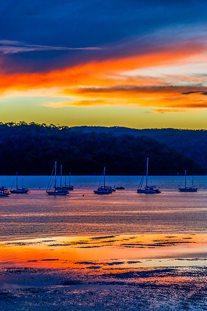Sunset over the Pittwater with Boats