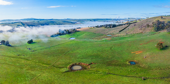 Early morning fog rolling through the countryside