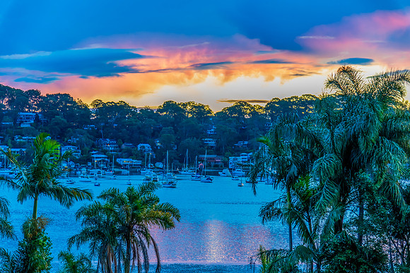 Sunset over the Pittwater with Boats