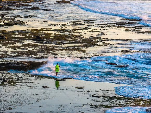 Sunrise Seascape at Flat Rock with Fisherman