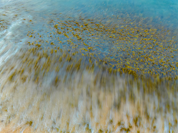 Top down long exposure of the sea and seaweed at the beach