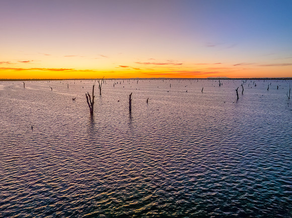 Sunrise over Lake Mulwala and the dead River Gum trees