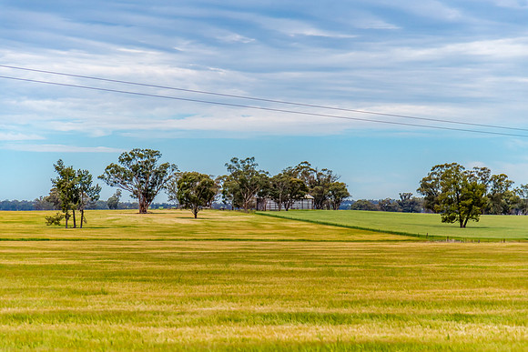 Clouds over the green pastures in the Riverina countryside