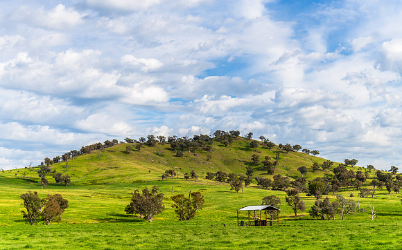 Riverina Countryside in Spring – Green Hills Under Clouded Ski
