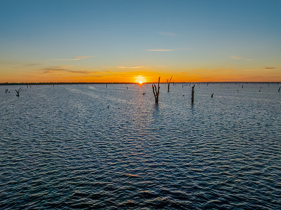 Sunrise over Lake Mulwala and the dead River Gum trees