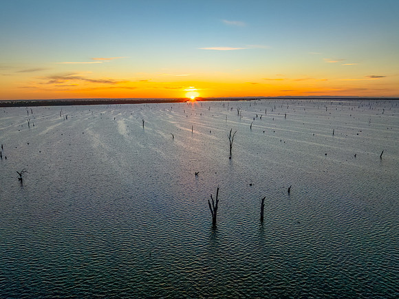 Sunrise over Lake Mulwala and the dead River Gum trees