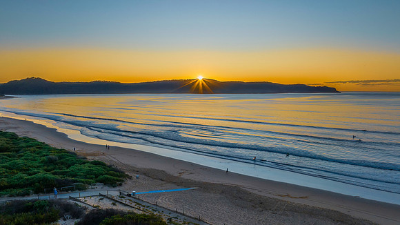 Aerial sunrise at the seaside