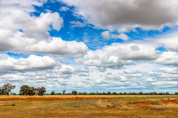 Clouds over the golden pastures in the Riverina countryside