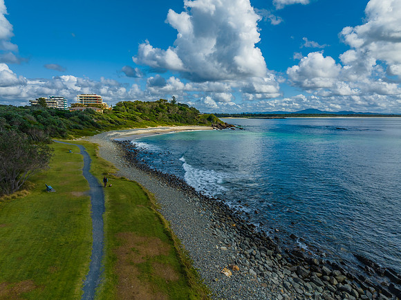Cumulus clouds and the ocean on a beautiful Spring day
