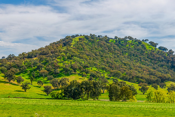 Riverina Countryside in Spring – Green Hills Under Clouded Ski