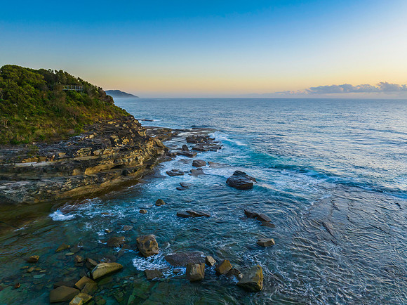 Aerial Sunrise Seascape at Rocky Inlet