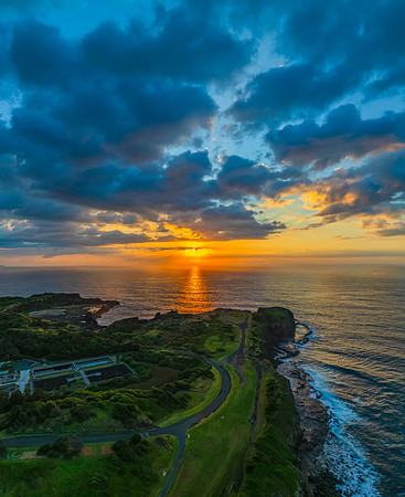 Aerial sunrise views over Bombo Beach at Kiama