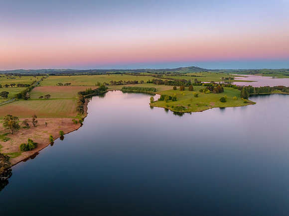 Clear Sky Soft Pink Sunset Over Carcoar Dam