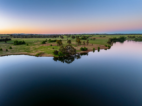 Clear Sky Soft Pink Sunset Over Carcoar Dam