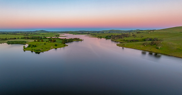 Clear Sky Soft Pink Sunset Over Carcoar Dam
