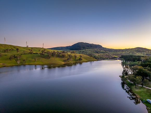 Clear Sky Soft Pink Sunset Over Carcoar Dam