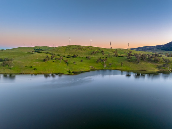 Clear Sky Soft Pink Sunset Over Carcoar Dam