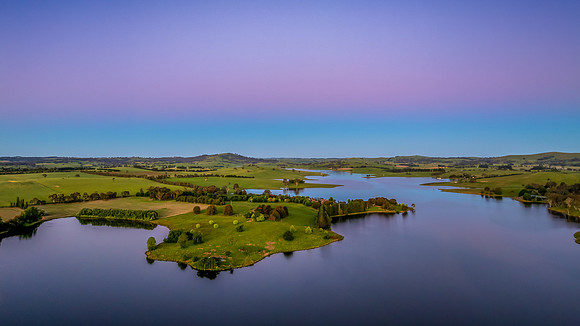 Clear Sky Soft Pink Sunset Over Carcoar Dam