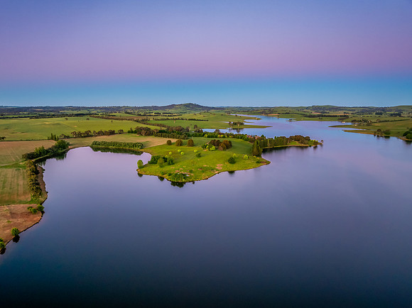 Clear Sky Soft Pink Sunset Over Carcoar Dam