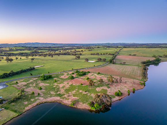 Clear Sky Soft Pink Sunset Over Carcoar Dam