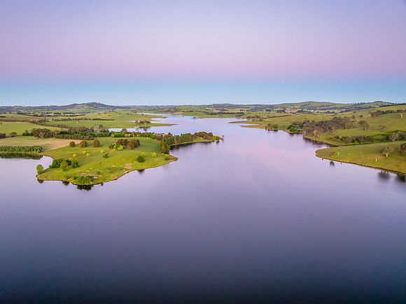 Clear Sky Soft Pink Sunset Over Carcoar Dam