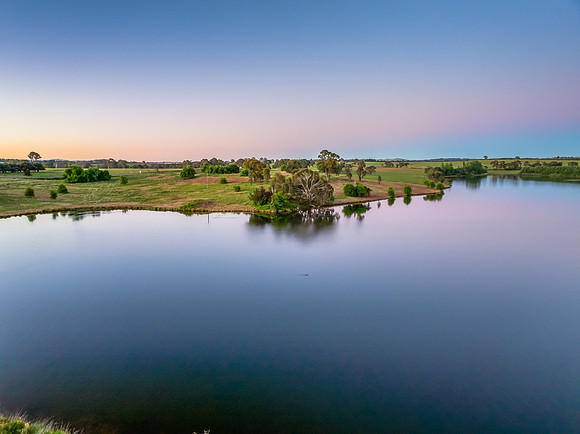 Clear Sky Soft Pink Sunset Over Carcoar Dam
