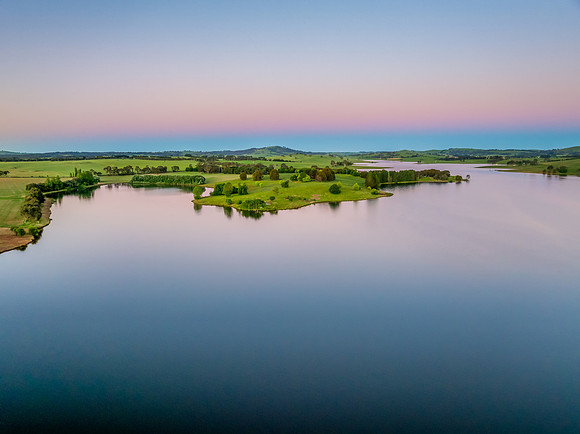 Clear Sky Soft Pink Sunset Over Carcoar Dam