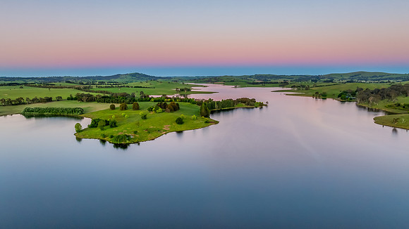 Clear Sky Soft Pink Sunset Over Carcoar Dam