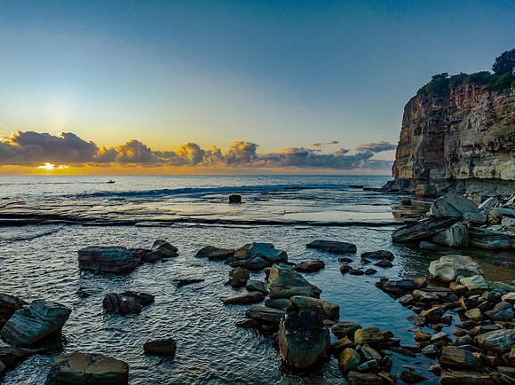 Aerial Sunrise Seascape at Rocky Inlet