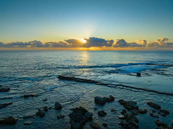 Sunrise Seascape with Crepuscular Rays