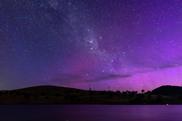 The Aurora Australis and the Milky Way Shimmers Over the Dam