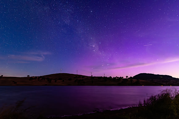 The Aurora Australis and Milky Way Begin to Appear Over the Dam
