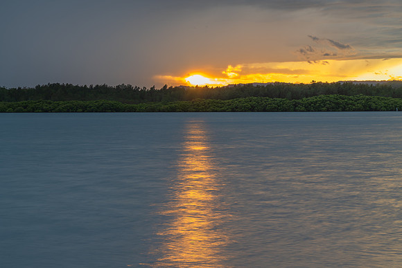Rainy day sunrise at the waterfront