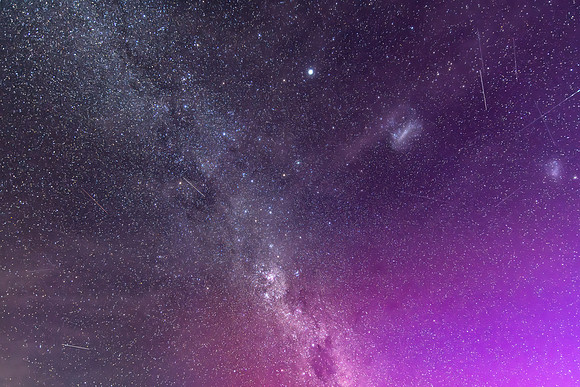 A Pink Aurora Australis and the Milky Way Shimmers in the Night