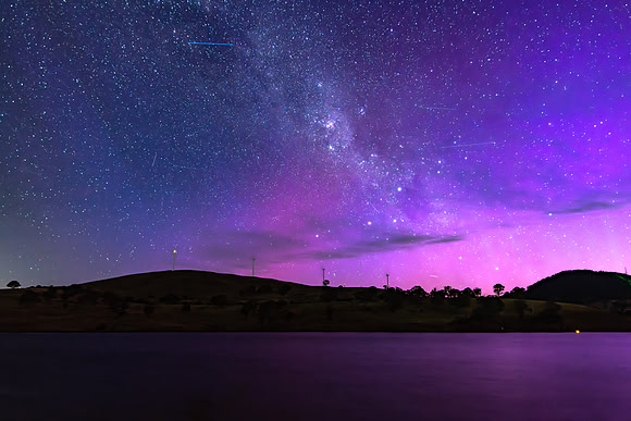The Aurora Australis and the Milky Way Shimmers Over the Dam