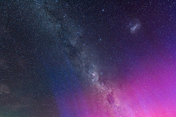 A Pink Aurora Australis and the Milky Way Shimmers in the Night