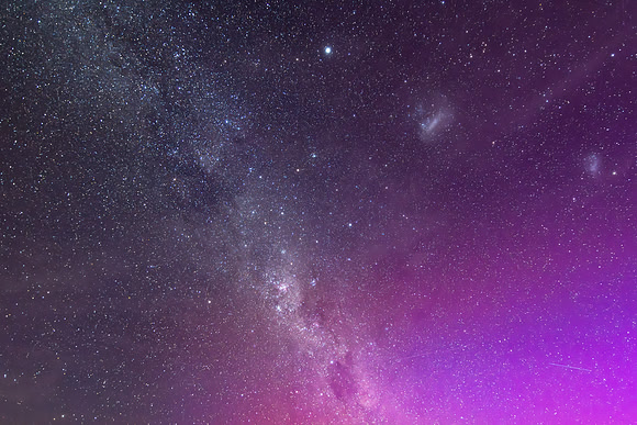 A Pink Aurora Australis and the Milky Way Shimmers in the Night