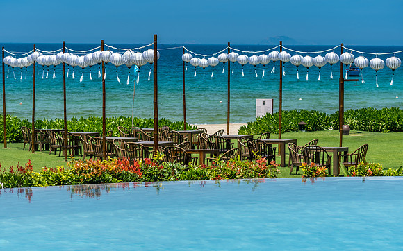 Lanterns and Outdoor Eating Area at Beach Resort