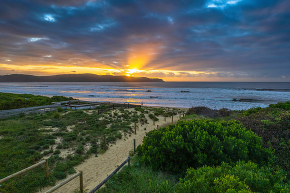 Cloudy aerial sunrise seascape