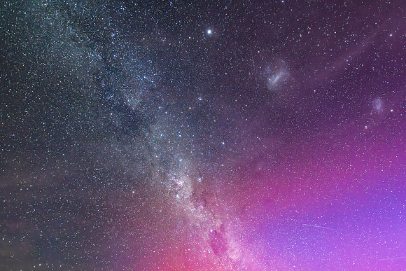 A Pink Aurora Australis and the Milky Way Shimmers in the Night