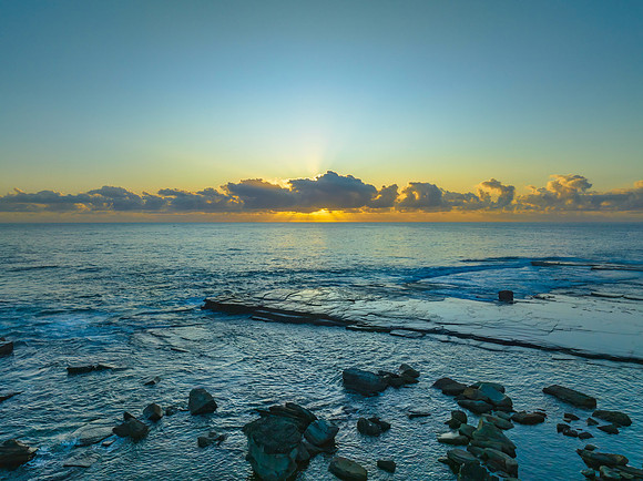 Sunrise Seascape with Crepuscular Rays