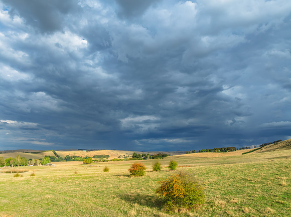 Stormy skies over the rural countryside